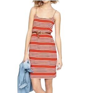 J Crew Orange & Tan Striped Spaghetti Strap Sundress Mini Dress SZ 4